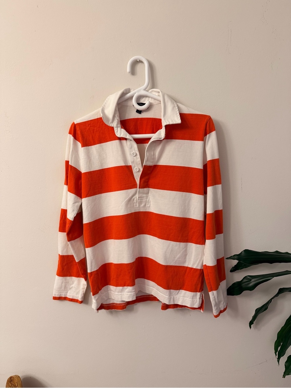 J. Crew tomato red and White Striped rugby top